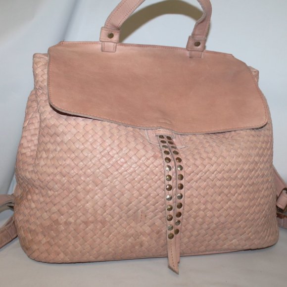 $598 Viola Castellani Milano Woven Intrecciato Leather Stud Backpack Bag Purse Viola Castellani Milano ~ Vintage Large Black Leather  main image 2